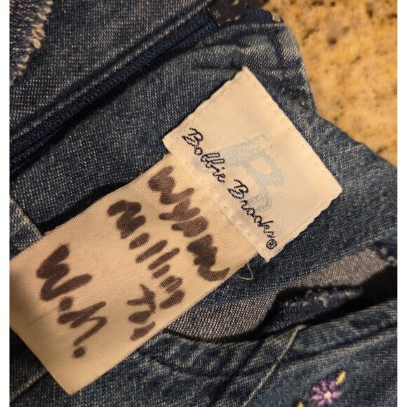 Vtg. Bobbie Brooks Dress Cottage Maxi Sz M Embroidered Floral Denim Modest Tie - Picture 10 of 16